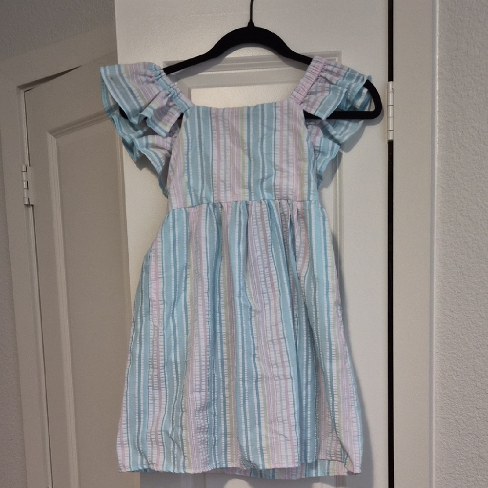 Sweet Striped Kids Dress in Blue and Pink